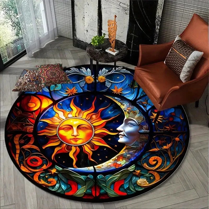 Sun Moon Mystical Round Rug, S - Commercial Glass Printing 评论和价格