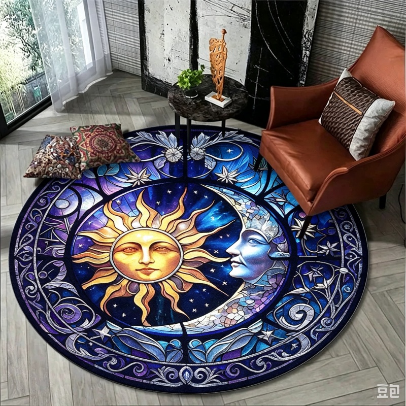 Sun Moon Mystical Round Rug, S - Commercial Glass Printing 评论和价格