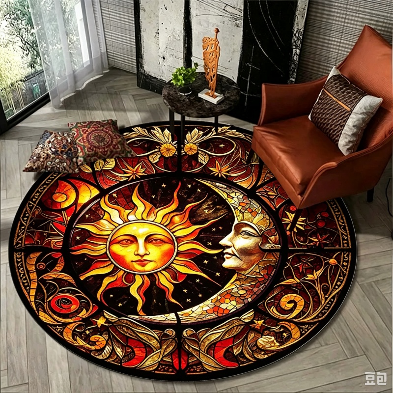 Sun Moon Mystical Round Rug, S - Commercial Glass Printing 评论和价格