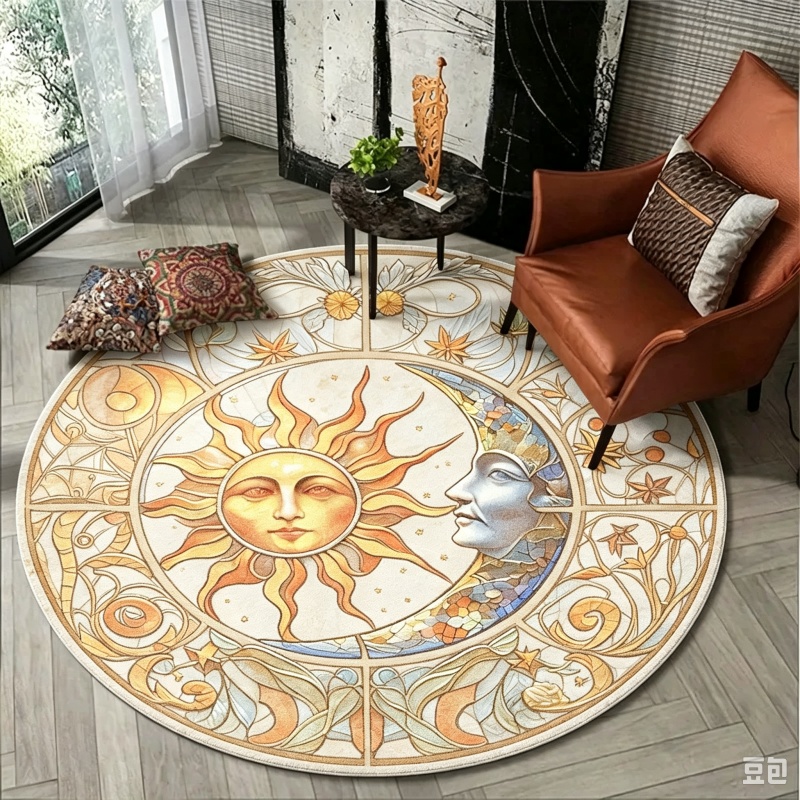 Sun Moon Mystical Round Rug, S - Commercial Glass Printing 评论和价格